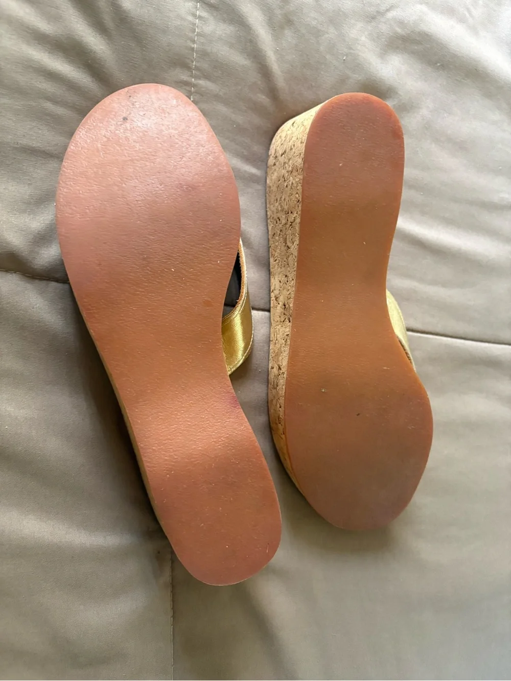 K.Jacques Metallic Gold Leather Wedge Thong Sandals